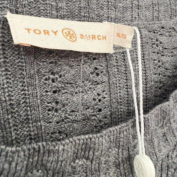 NEW Tory Burch Size XL Pointelle Knit Wool Blend Sweater Dress, Medium Gray - Picture 5 of 7